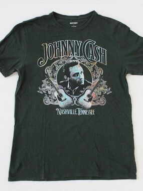 Johnny Cash Dark Green Old Navy Cotton Short Sleeve T-shirt Medium